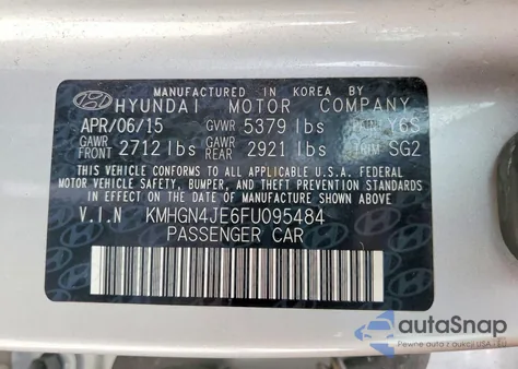 2015 Hyundai Genesis 3.8L from USA, damaged, VIN KMHGN4JE6FU095484